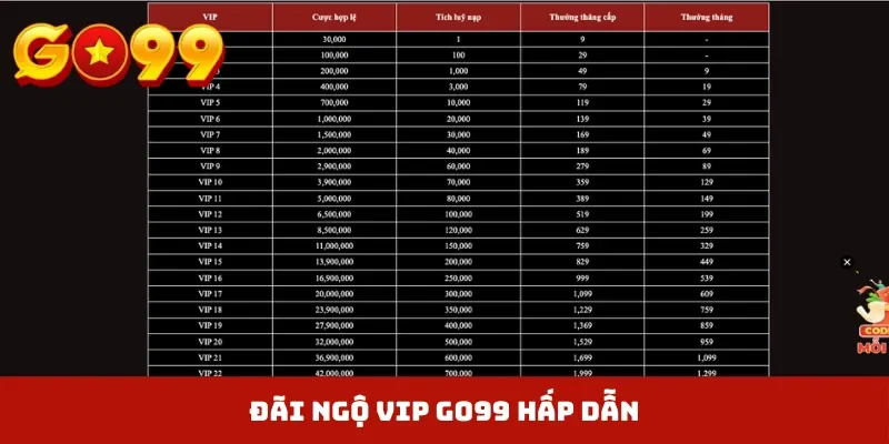 Đãi ngộ VIP GO99 hấp dẫn