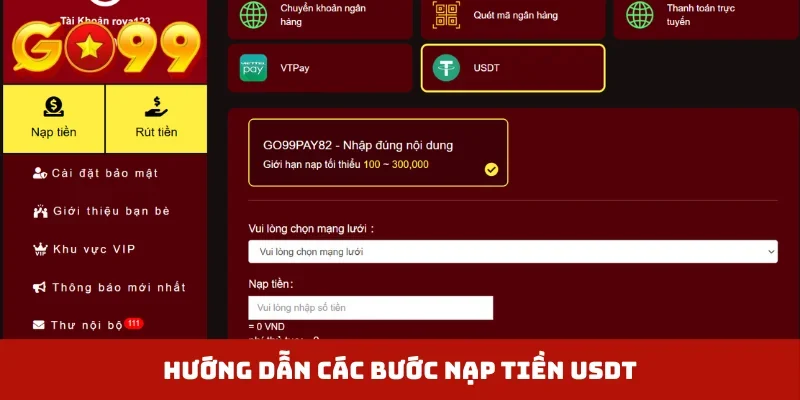 Hướng dẫn các bước nạp tiền USDT